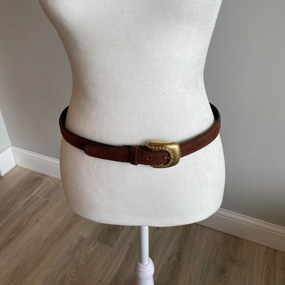 Unknown Accessories - Vintage Women's Chocolate Brown Suede Leather Belt w Gold Buckle Boho Western